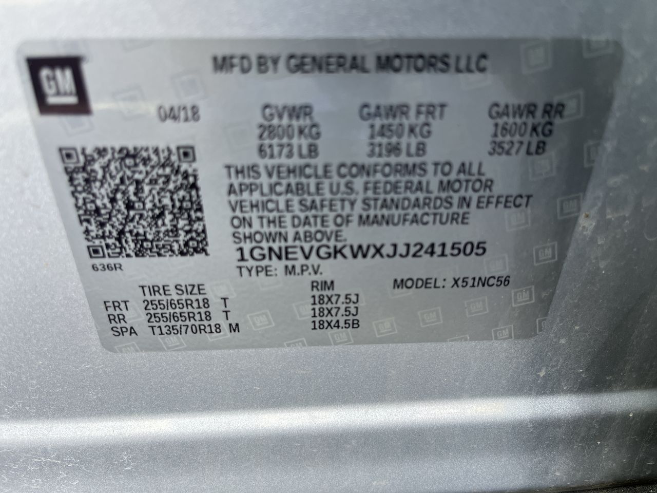 2018 Chevrolet Traverse LT Cloth