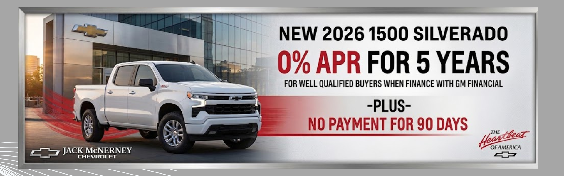2026 Chevy Silverado 1500. 0% APR for 5 years for well-quali
